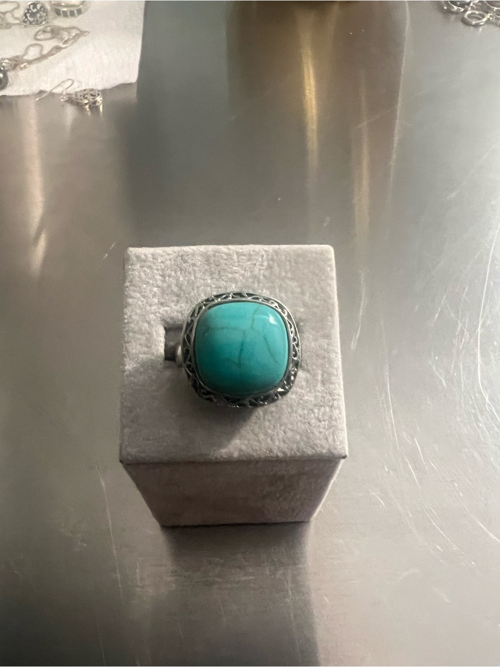 Sterling Silver Turquoise Statement Ring - Blue Green Stone